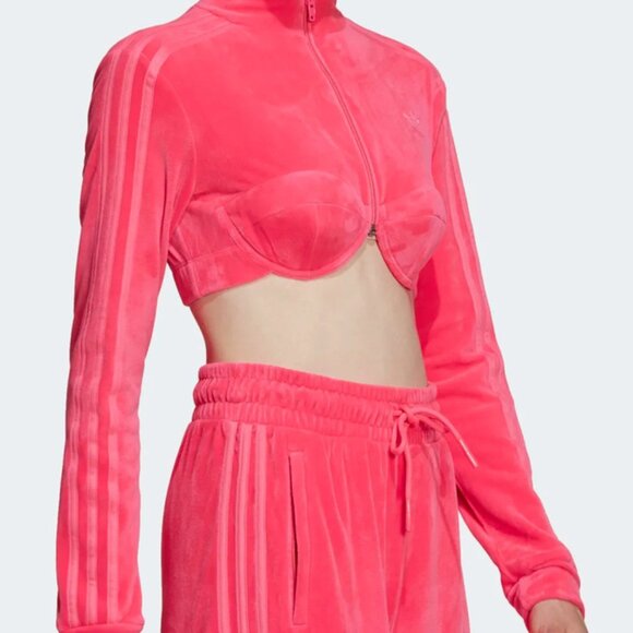 Adidas Originals x Jeremy Scott Women's Cropped Track Top, Size M Solar Pink - Picture 2 of 10